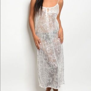 WHITE SEQUINS LACE DRESS